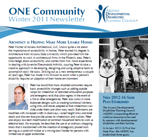Click here for the Arizona Developmental Disabilities Newsletter Article on Access Architectural